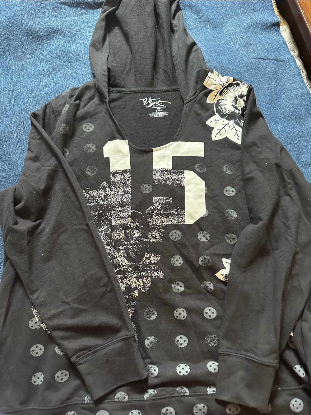 Venezia Black Hoodie with Cream Floral & Number